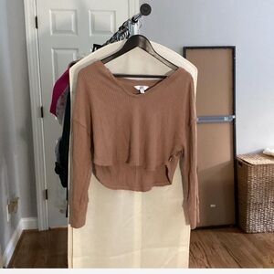 Joy lab size XS brown lounge waffle long sleeve crop